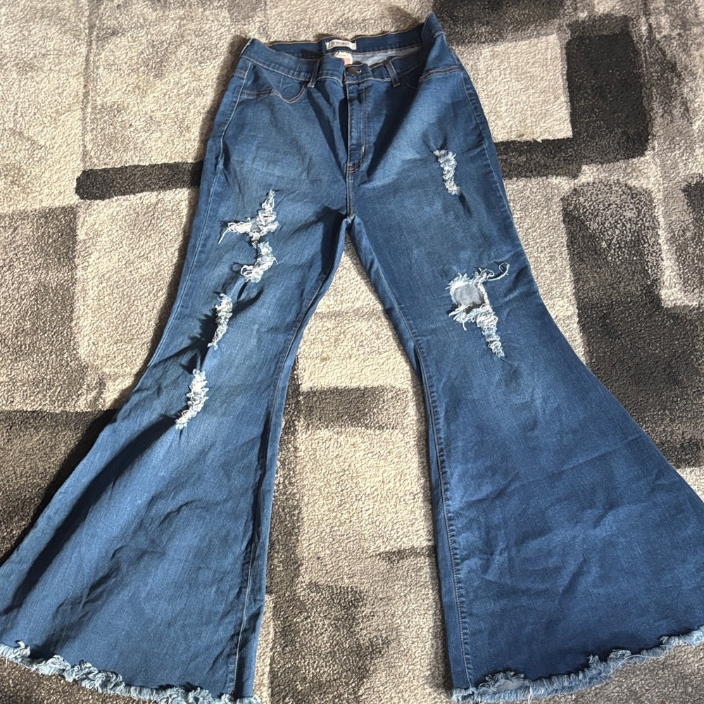 Distressed Blue Flare Jeans